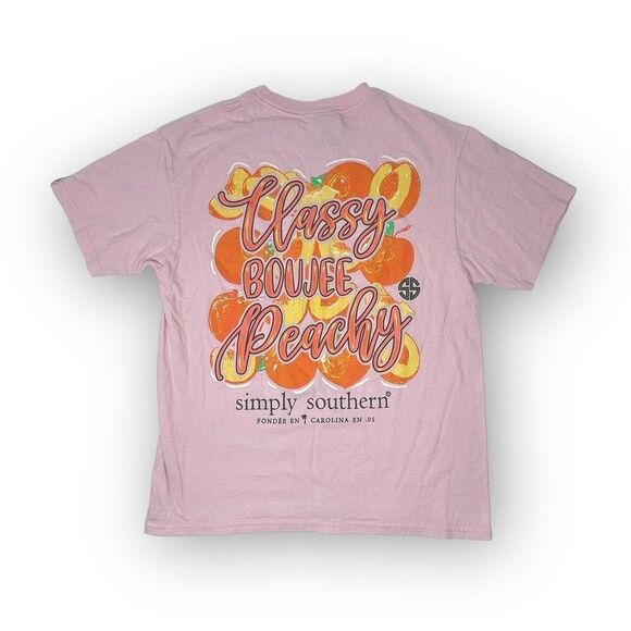 Simply Southern Pink Classy Boujee Peachy Short Sleeve Tshirt Youth Girl Size S - Picture 2 of 3